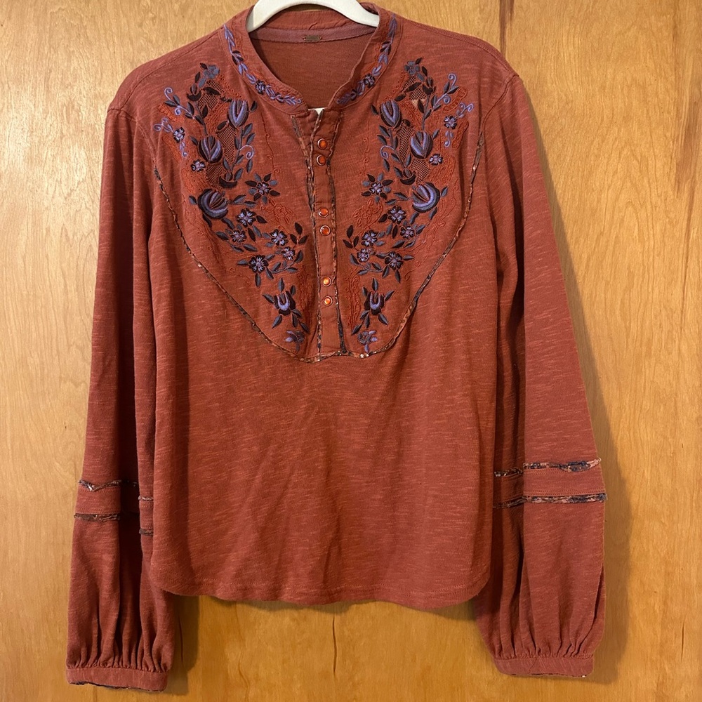 Free People Blouse with Embroidery